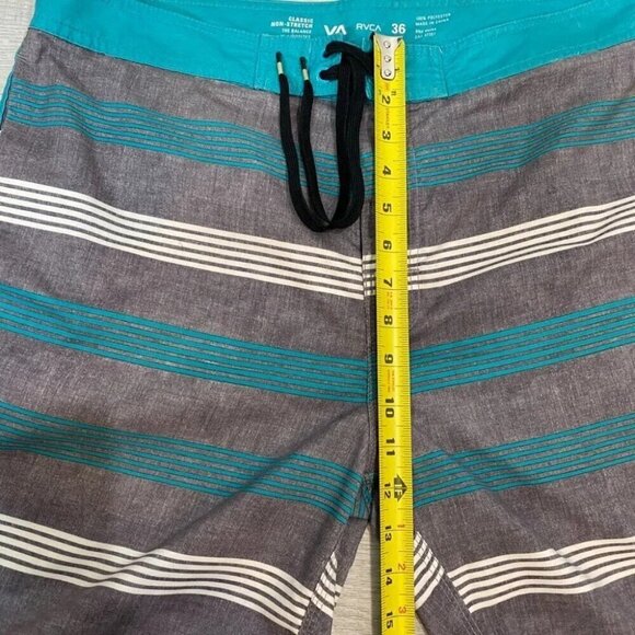 RVCA Classic Non-Stretch Board Shorts Size 36 Blue and Grey Striped - Picture 10 of 15